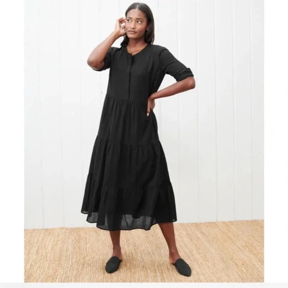 Jenni Kayne James Maxi  Tiered Dress sz XS Cotton Linen Blend  Navy